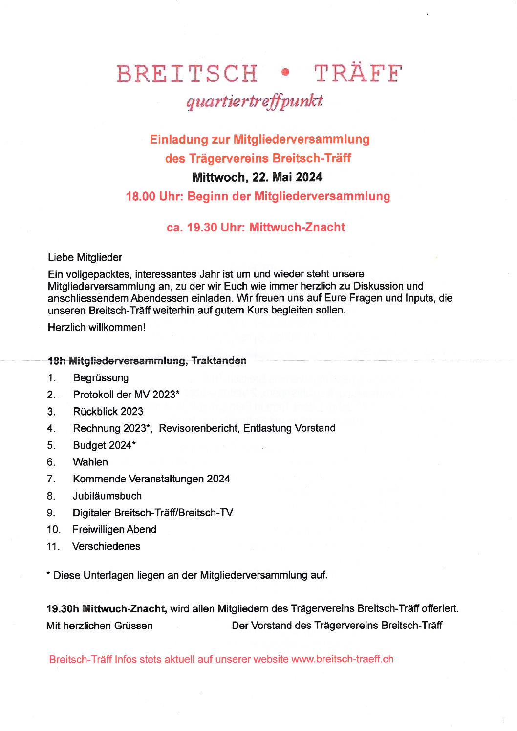 Mitgliederversammlung Trägerverein Breitsch-Träff 2024